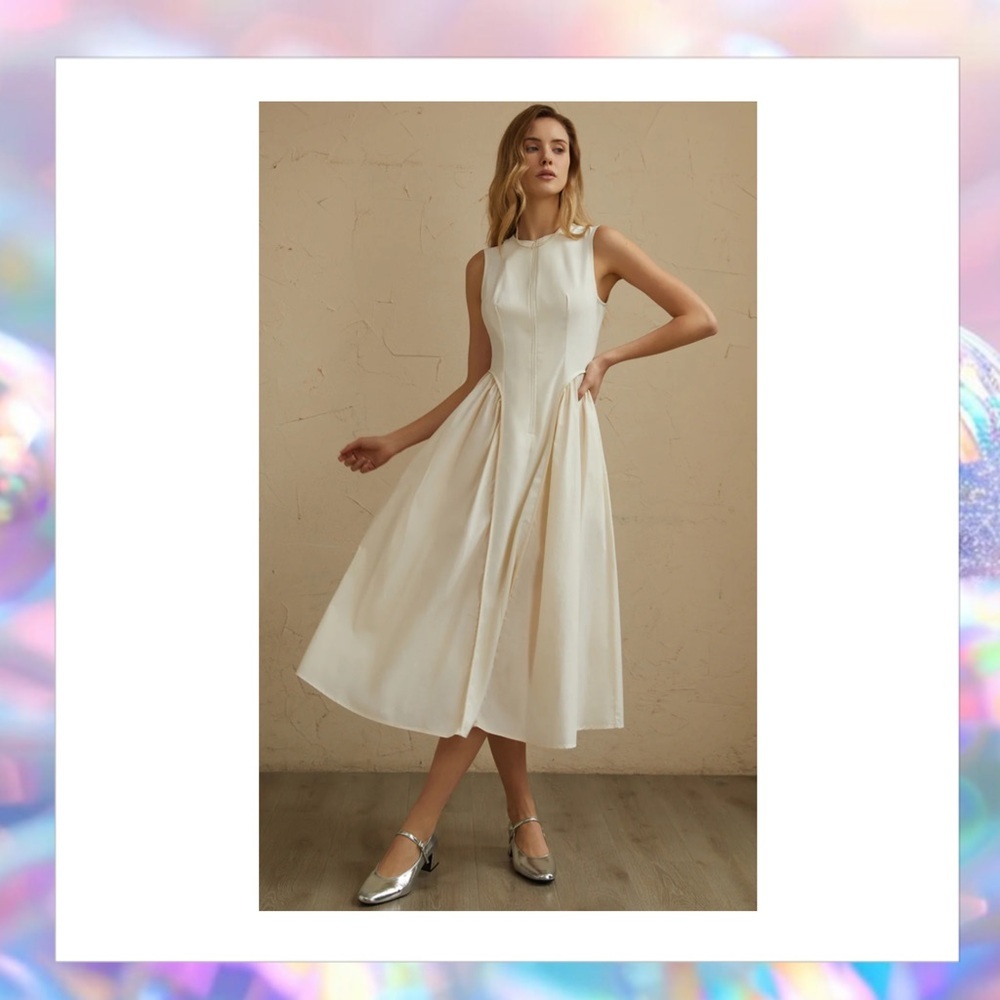 Commense Sleeveless Pockets Pleated Midi Dress Maxi Dress Size Medium NWT